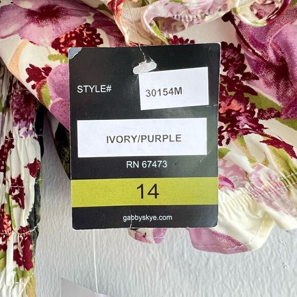 Brand New Gabby Skye Smocked Floral Cotton Poplin Dress Ivory Purple Size 16 - Picture 14 of 15